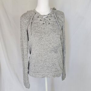 Pink Rose Heather Gray Sweater with shoelace lack up (S)